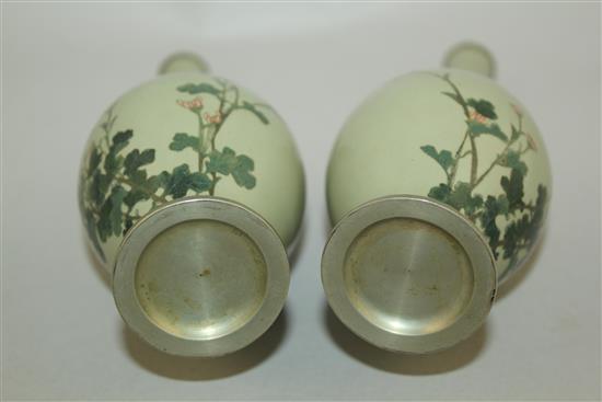 A pair of Japanese silver wire cloisonne enamel vases, early 20th century, 16cm, slight damage